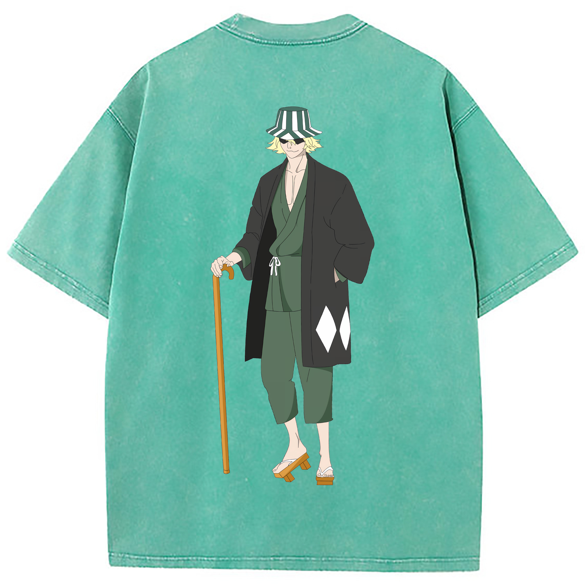 （画像用） "ブリーチ 浦原 喜助（うらはら きすけ） BLEACH Urahara Kisuke " 綿100% ヴィンテージ風 半袖Tシャツ（背面プリント）